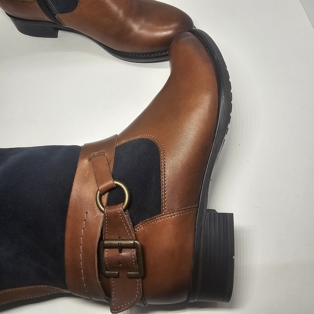 Remonte Knee High Leather/Blue Suede Boot- Plaid Inner Lining Size 36 EU/5.5 US - Picture 5 of 14